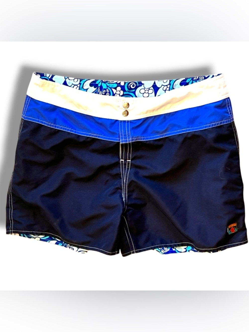 VTG Y2K Big Flirt Swim  Shorts Flower Print XL Womens Reversible Board Blue C-4